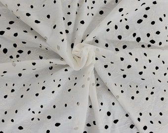 White Cotton Eyelet Flower Design Jersey Knit Fabric by the Yard
