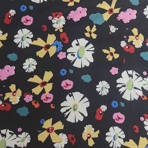 Rayon Challis Multicolor Flower Print on Black Fabric by the Yard & Wholesale