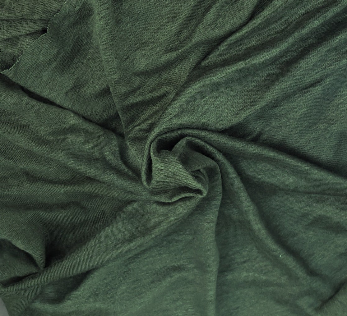 100 Linen JERSEY Knit Fabric By Yard Army Green Pre Washed Etsy