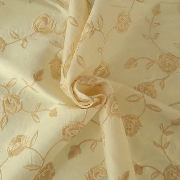 100% Silk Taffeta Fabric by the Yard Embroider Rose #22822 - 86