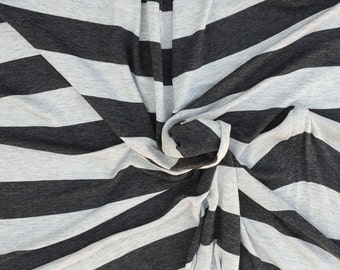 Rayon Spandex 1" Stripe Fabric Jersey Knit by the Yard Charcoal Gray 4 Way Stretch