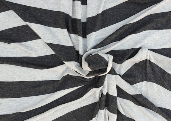 Rayon Spandex 1" Stripe Fabric Jersey Knit by the Yard Charcoal Gray 4 Way Stretch