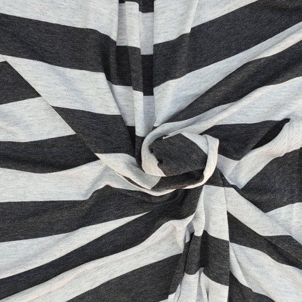 Rayon Spandex 1" Stripe Fabric Jersey Knit by the Yard Charcoal Gray 4 Way Stretch