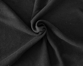 Prewashed Black Cotton Thermal Knit Fabric by the Yard & Wholesale Waffle Weave 260GSM [Beanie, Pajamas, Bathrobe, Duvet Cover, Dishtowel]