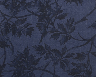 Prewashed 100% Woven Linen Fabric By the Yard Navy with Flowers Print #1