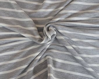 White Heather Gray Stripe Print French Terry Knit Fabric by the Yard Rayon Spandex [Hoodie, Zip Up, Sweatpants, Loungewear, Bathrobe]