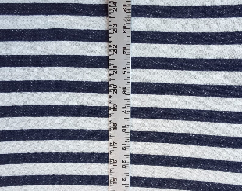 Navy off White Stripe Cotton French Terry Knit Fabric by the - Etsy