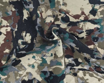 1 YD 100% Cotton 1x1 Rib Knit Fabric Camouflage Print #3 Black Blue Green 240GSM
