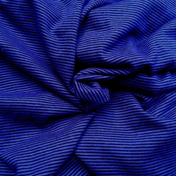 1 YARD*** Wool Blend Yarn Dye Stripe Jersey Knit Fabric  Royal & Black