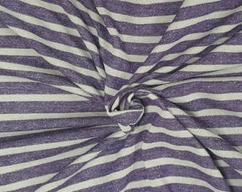 Cotton Stripe French Terry Knit Fabric By the Yard Purple Gray