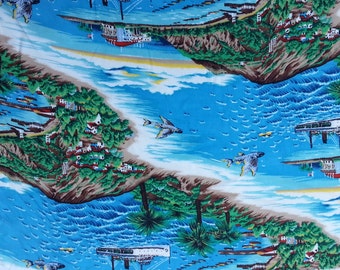 Beach Island Print Rayon Challis Fabric by the Yard and Wholesale