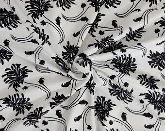 Nylon Spandex 1x1 Rib Knit Fabric by the Yard White and Black Floral Print #2