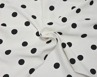 Black Nickel Size Polka Dot on White Fabric Woven Rayon Acetate by the Yard