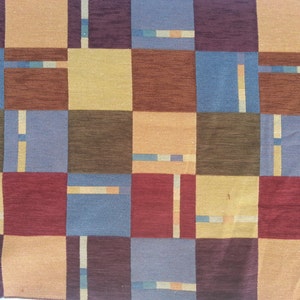 Geometric Squares Chenille Upholstery Drapery Fabric by the Yard 56&quot; W REF #1 Upholstery Fabric By the Yard