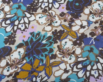 Nylon Rayon Bohemian Hippie Blue Flower Print Fabric by Yard 9/13