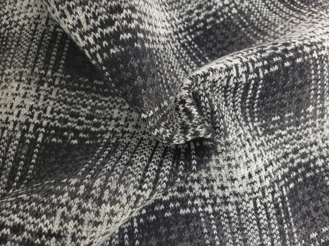 Yarn Dye Plaid Black Gray 100 Wool Knit With Nylon Backing Etsy