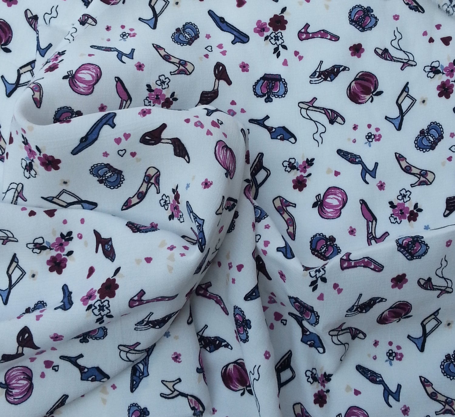 Princess Crown Shoe Print Fabric by the Yard Rayon Acetate | Etsy