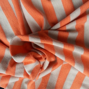 Rayon Spandex Orange & Khaki 1/2&quot; Stripe Jersey Knit by the Yard 4 Way Stretch