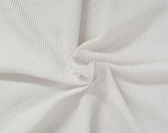 Optic White Cotton Thermal Knit Fabric by the Yard Waffle Weave
