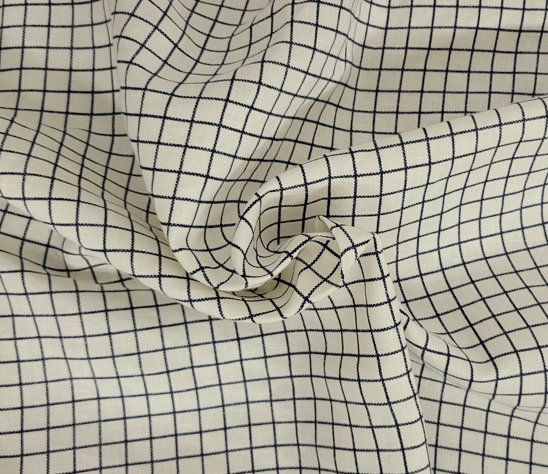 100% Woven Checked Linen Fabric by the Yard Navy Checks on - Etsy
