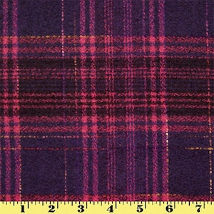 Wool Plaid Fabric by  Yard Purple with Magenta Stripes (Winter Coat)