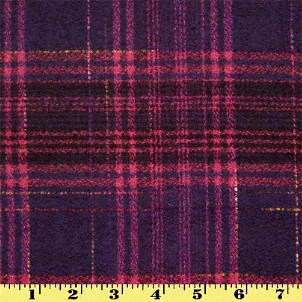 Wool Plaid Fabric by  Yard Purple with Magenta Stripes (Winter Coat)