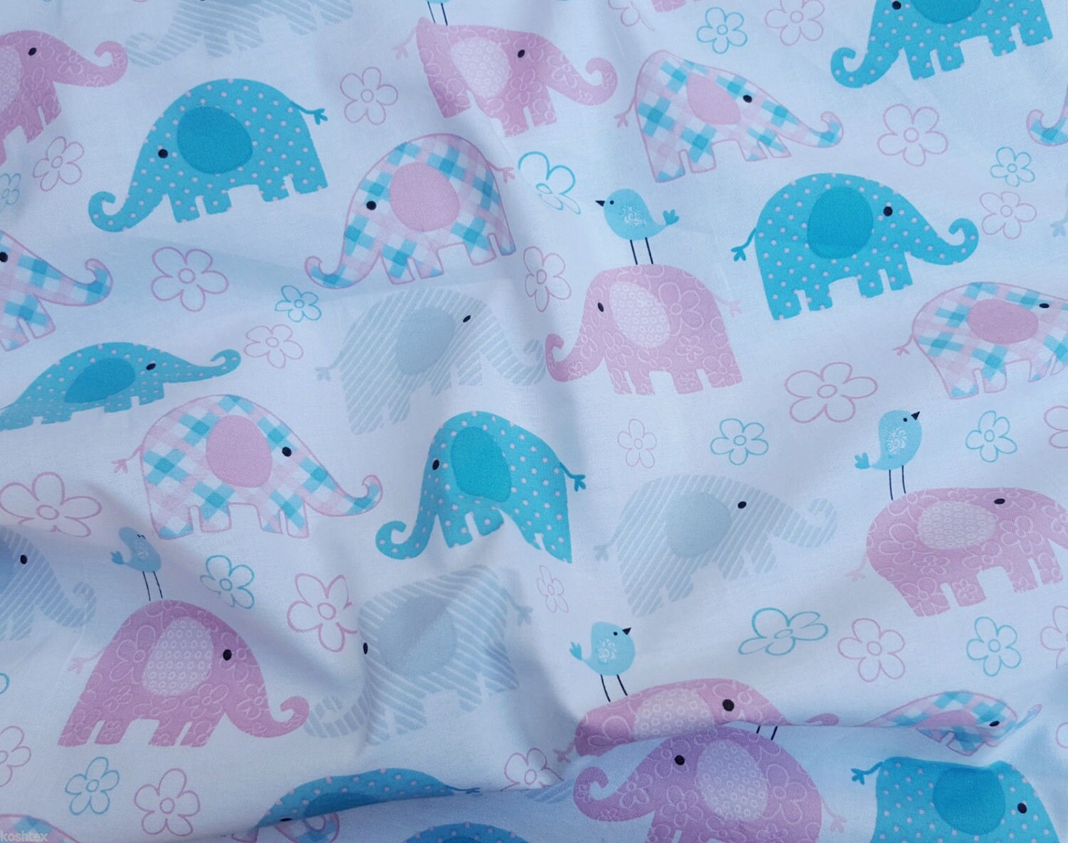 100% Cotton Quilt Baby Elephant Chicks Print Fabric Woven