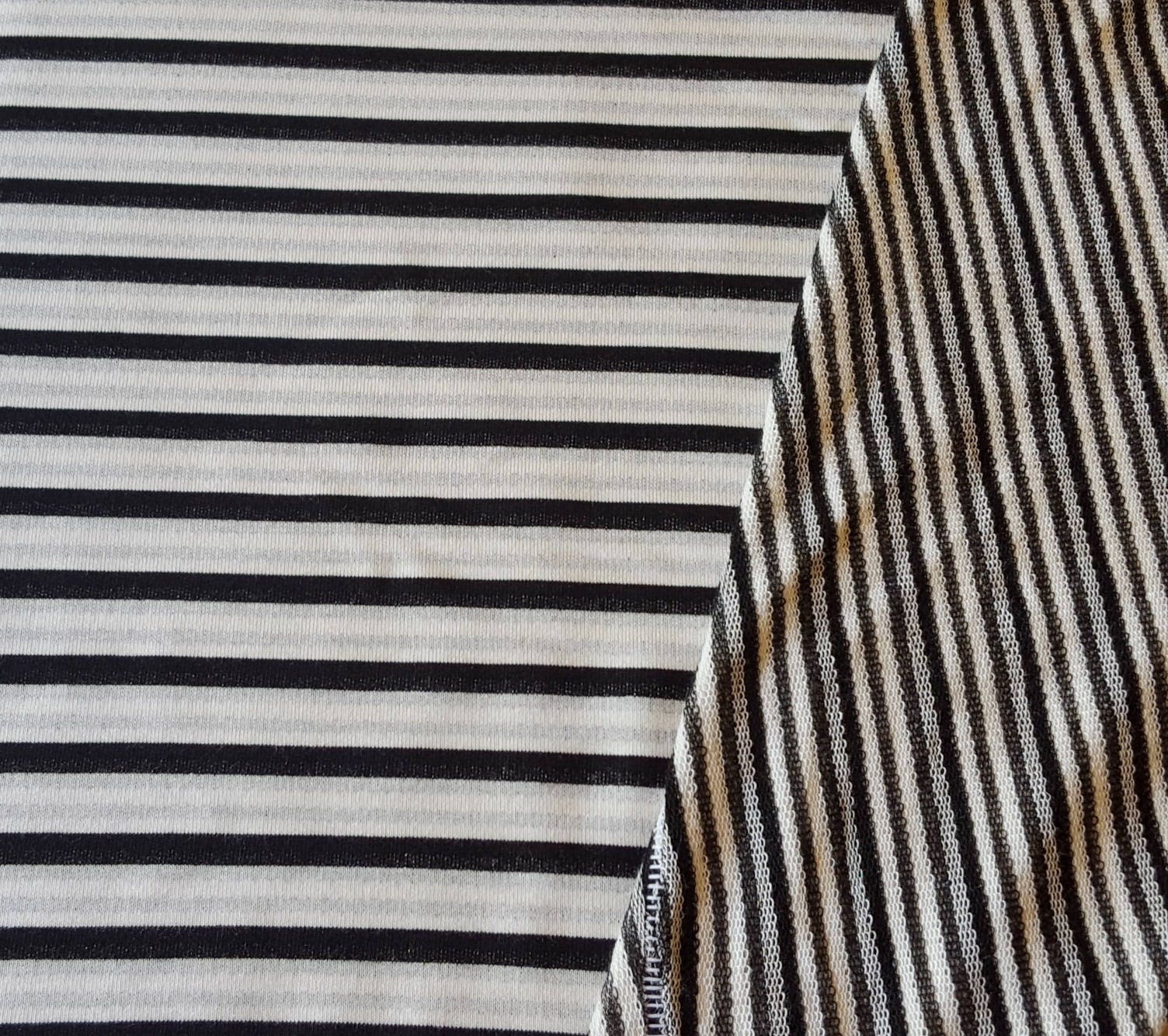 Off White Black Stripe Rayon Spandex French Terry Knit Fabric - Etsy