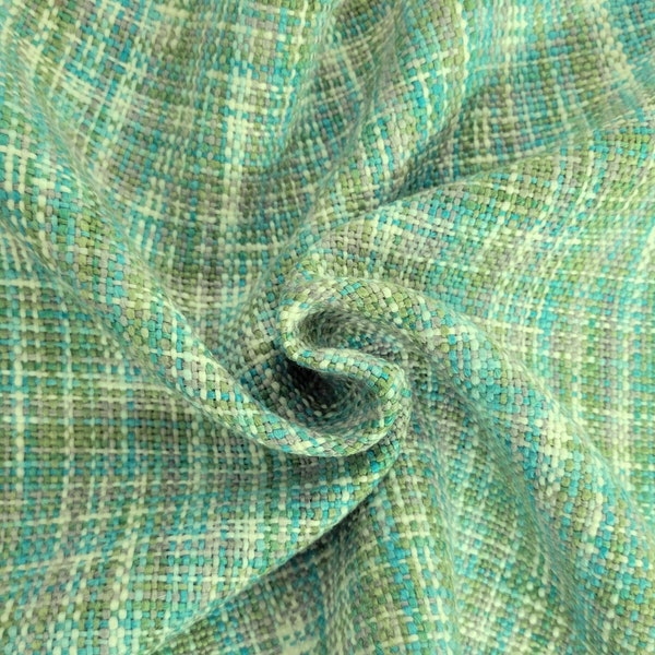 Poly Acrylic Tweed Fabric by the Yard & Wholesale Made in ITALY Turquoise Green White Silver