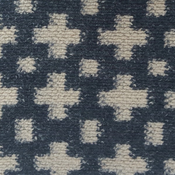 100% Wool Sweater Knit Fabric by the Yard Cross Pattern Navy Beige