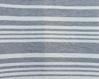 Gray Ivory Variegated Stripe Print Fabric Rayon Spandex Jersey by Yard 5/16