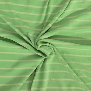 Green Nylon Spandex Stripe 1x1 Rib Knit Fabric by the Yard 34"Width