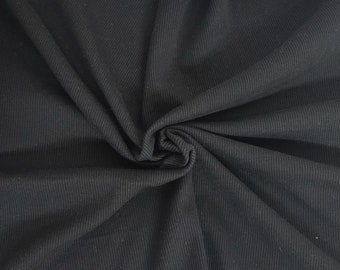 Black 100% Organic Cotton 2x1 Rib Knit Fabric by Yard | Wholesale 220GSM [Cuffs, Leggings, Bodycon Dress, Beanie]