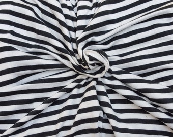 Black Off White 1/4" Stripes Modal Spandex Fabric Jersey Knit By the Yard