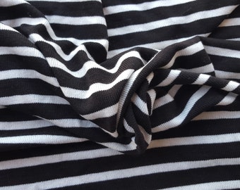 Tencel Spandex Sweater Knit Fabric Big Stripes Black White Yarn Dye by the Yard #101