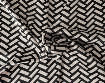 Polyester Charmeuse Fabric by the Yard Black Beige Chevron Print #230323