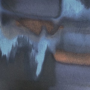 May include: Abstract watercolor painting with shades of blue, gray, and brown. The colors blend together to create a soft, ethereal effect.
