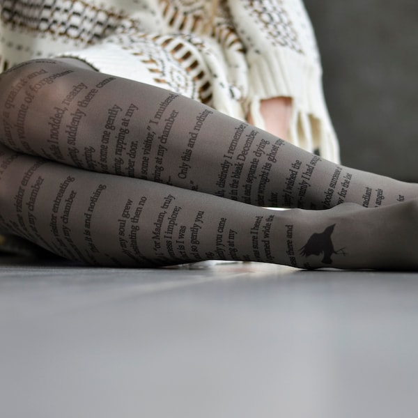 The Raven Printed Tights, Edgar Allan Poe, Literary, Book Lover, Books, Reading, Poetry  Tights, Text tights, Poem Tights