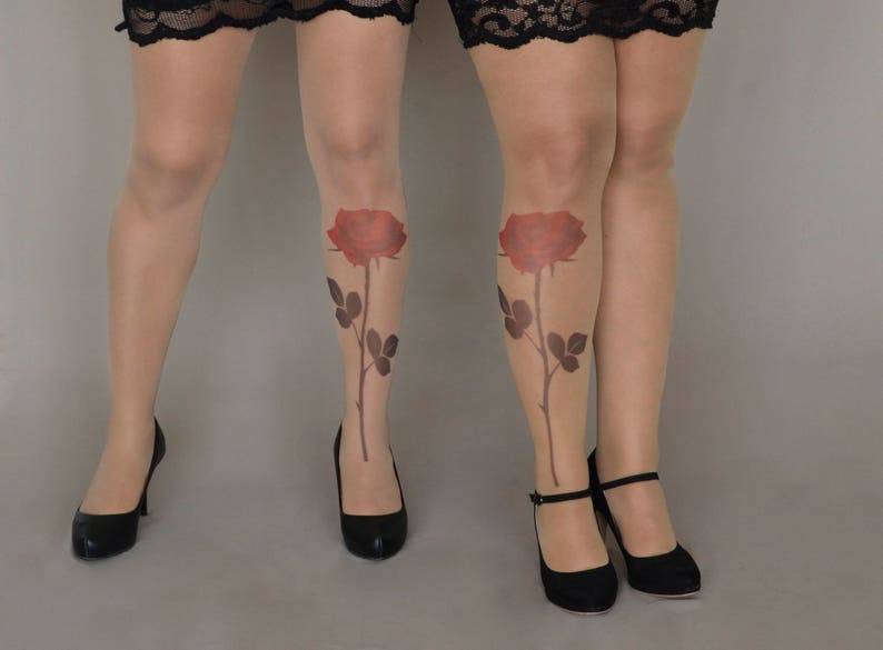 Tattoo Panty's met Roos SemiSheer Panty's SXXL Etsy Nederland
