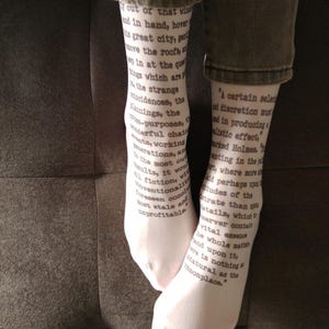 Sherlock Holmes Socks, Opaque Printed Knee High  , Poetry Nylon Socks, Text Stockings