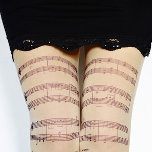 Musical Notes Tights, Music Clef Print Choir, Orchestra Leggings, Opaque Women's Pantyhose