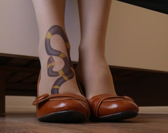 Snake Tattoo Tights, Hand printed  Tights, S-XXL Sizes Available, Printed Pantyhose,