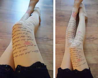 Alice in Wonderland Printed Semi-Sheer Tights, Text tights, Poetry, Poem, Literature