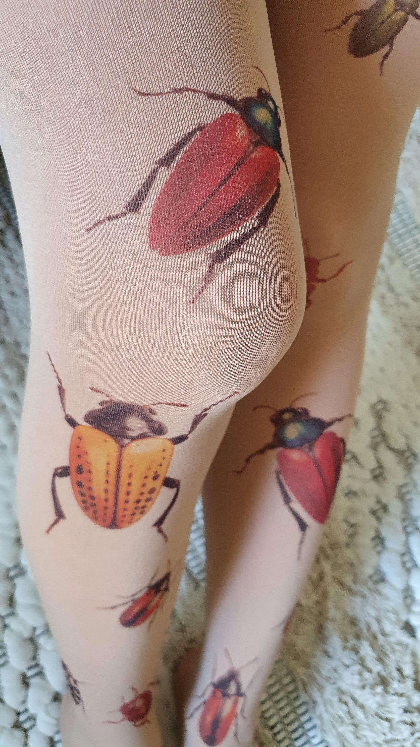 Bugs Opaque Tights, Insect Printed Tights, Beetles Print