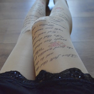 Alice in Wonderland Printed Semi-Sheer Tights, Text tights, Poetry, Poem, Literature image 6