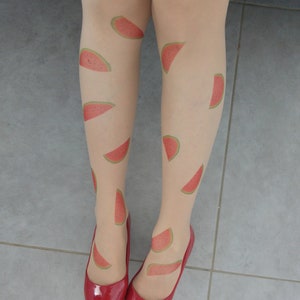 Watermelon Tattoo Tights, S-XXL Sizes Available, Fruits Design Tights , Tattoo Stockings, Watermelon print image 7