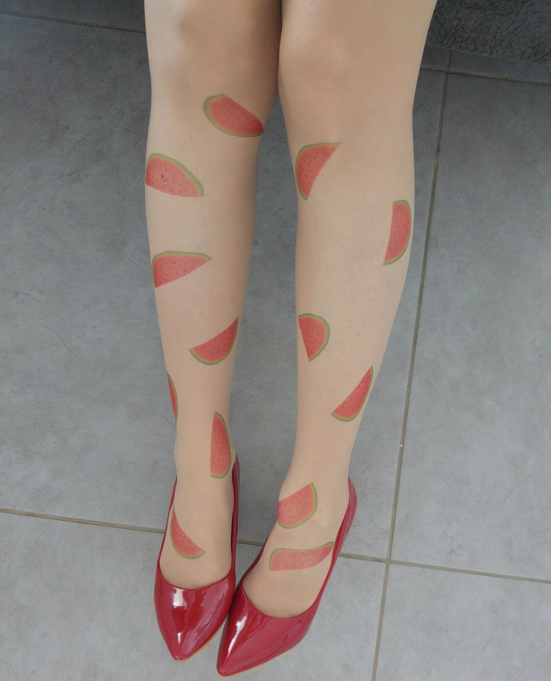 Watermelon Tattoo Tights, S-XXL Sizes Available, Fruits Design Tights , Tattoo Stockings, Watermelon print image 7