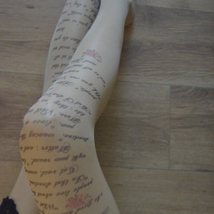 Alice in Wonderland Printed Semi-Sheer Tights, Text tights, Poetry, Poem, Literature image 7