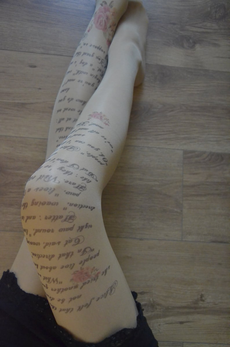 Alice in Wonderland Printed Semi-Sheer Tights, Text tights, Poetry, Poem, Literature image 7