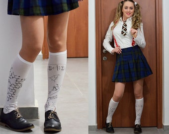 School Girl, Halloween, Print Socks, Opaque Printed Knee High Socks, Nylon Socks, Oxytocin Molecule